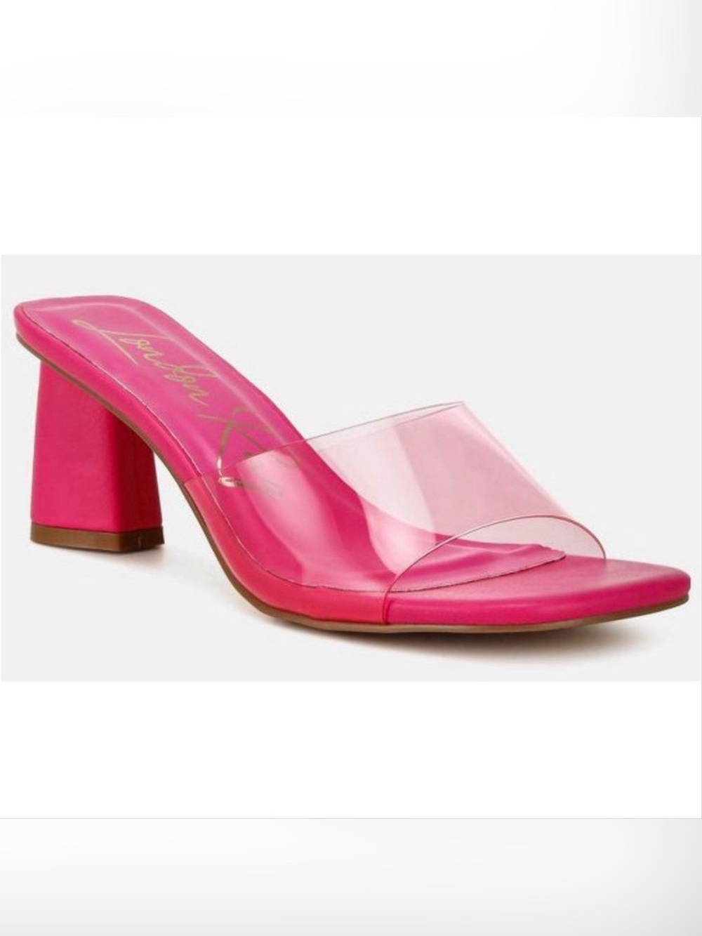 London Rag Womens Hot Pink Clear Strap Block Heel Slip On Mule